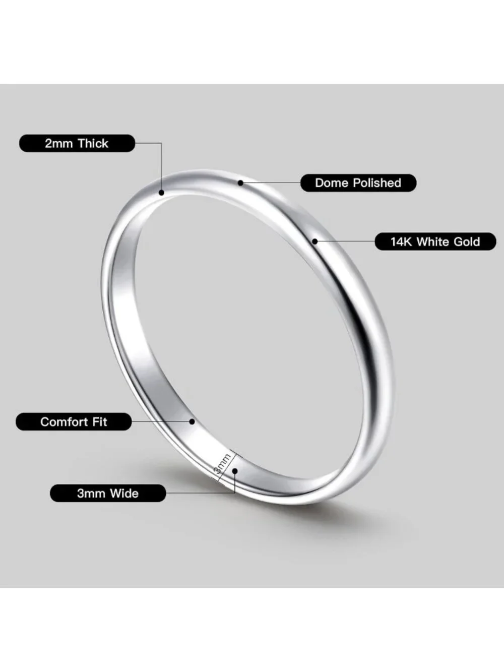 14K White Gold Plated Women's Wedding Band, 3mm Comfort Fit Sterling Silver Ring